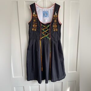 Dirndl World Embroidered Black Oktoberfest Dress Size 16 Peasant Fit & Flare